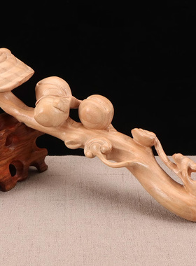 桃木灵芝寿桃如意木雕摆件
