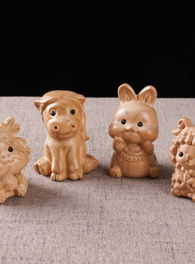 桃木雕刻十二生肖手把件生肖鼠牛虎兔龙蛇马羊猴鸡狗猪工艺品摆件