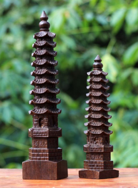 木雕文昌塔摆件皮黑木九层塔升学送孩子学生卧室书房书桌摆件