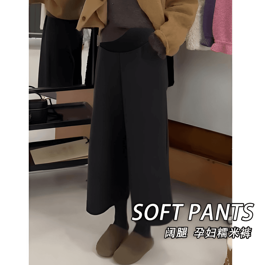 Maternity pants for autumn and winter belly support, wide-leg pants, woolen plus velvet, thickened eight-quarter pants, large size loose leggings
