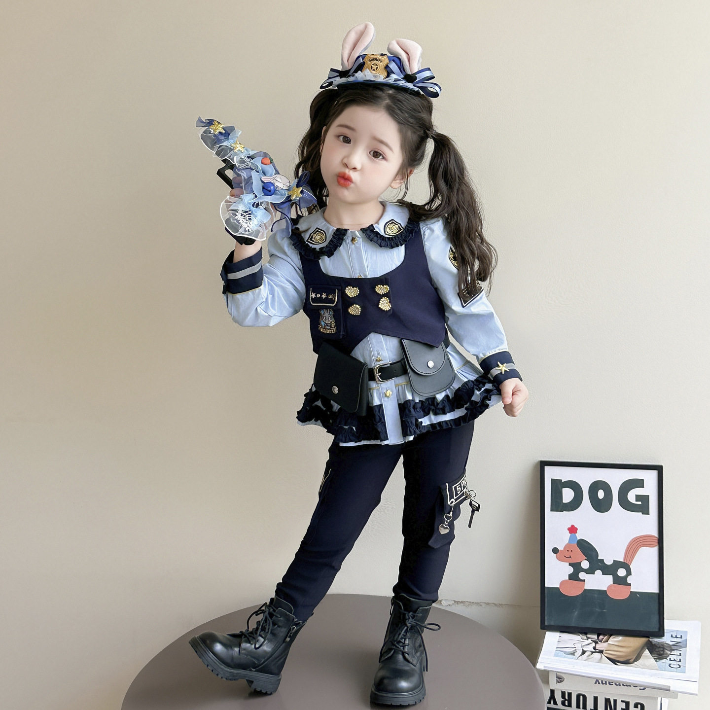 女童全套兔子警官套装新款小女孩朱迪马甲长裤纯棉三件套送礼物,淘宝优惠券,粉丝福利购,淘宝优惠卷