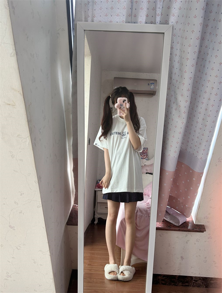 休闲运动服套装女夏季纯棉短袖T恤短裙韩系学院风减龄OOTD两件套 - 图2