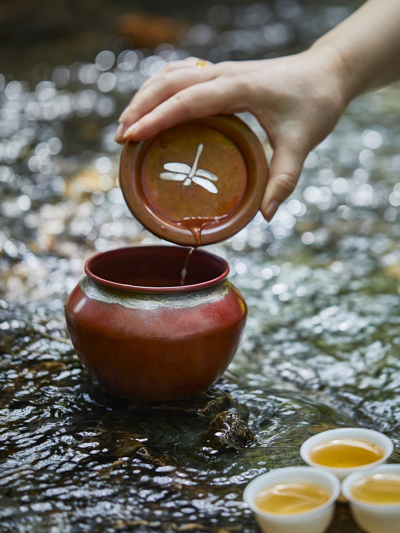 玩物集 蜻蜓鎏银铜建水 复古紫铜水盂 茶具零配茶渣斗家用干泡 - 图3