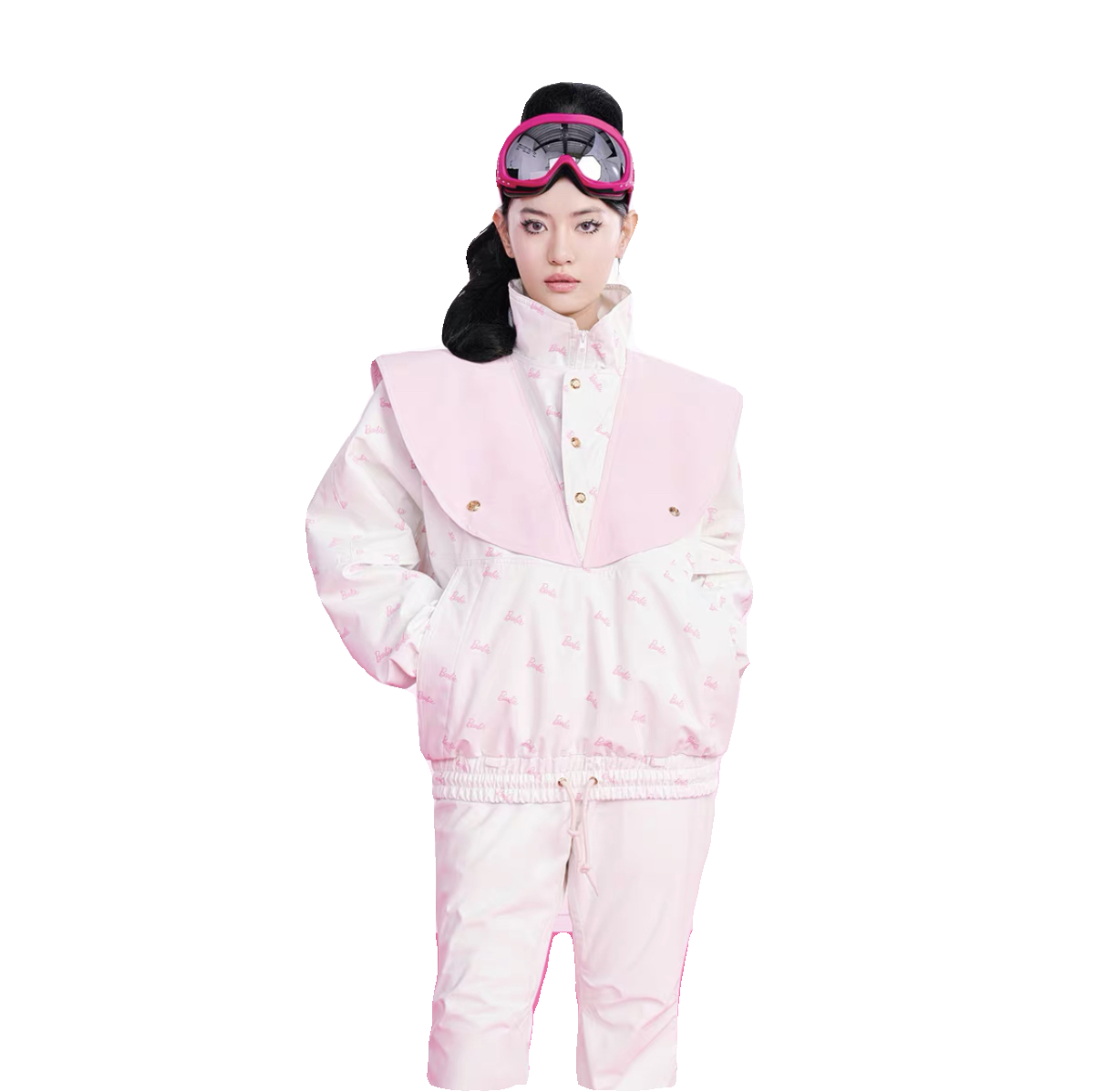 BCG单板滑雪裤爱心粉红摇粒绒背带工装裤可拆卸宽松防水防风耐磨 - 图3