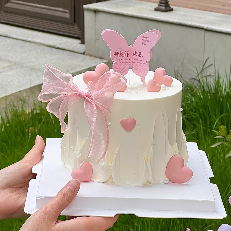 2025母亲节立体蝴蝶蛋糕装饰插牌鱼尾丝带蝴蝶结妈妈生日唯美装扮,淘宝优惠券,粉丝福利购,淘宝优惠卷