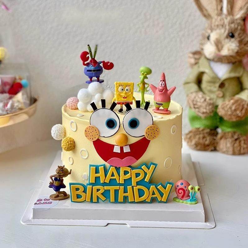 海绵宝宝派大星生日蛋糕装饰摆件卡通章鱼创意儿童装扮插件插牌m,淘宝优惠券,粉丝福利购,淘宝优惠卷