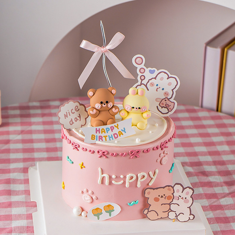 网红卡通爱心小熊小兔蛋糕装饰品摆件情侣纪念日生日装扮插件配件,淘宝优惠券,粉丝福利购,淘宝优惠卷