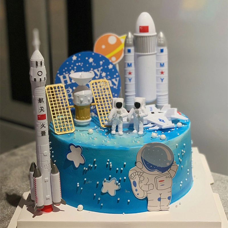宇航员摆件蛋糕装饰航天飞机火箭太空主题网红生日蛋糕插配件 - 图2