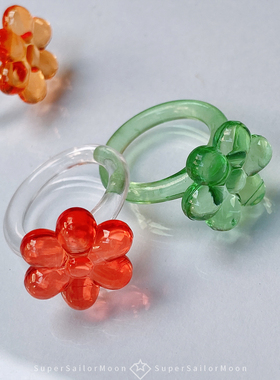 半透明磨砂质感糖果色ins大戒指