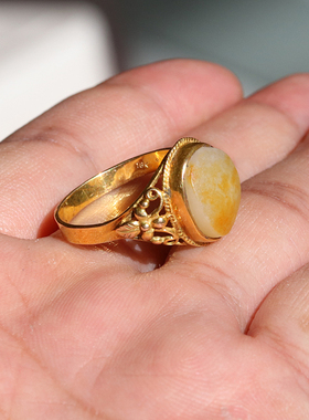 戒指玉石金镶玉和田玉籽料白玉