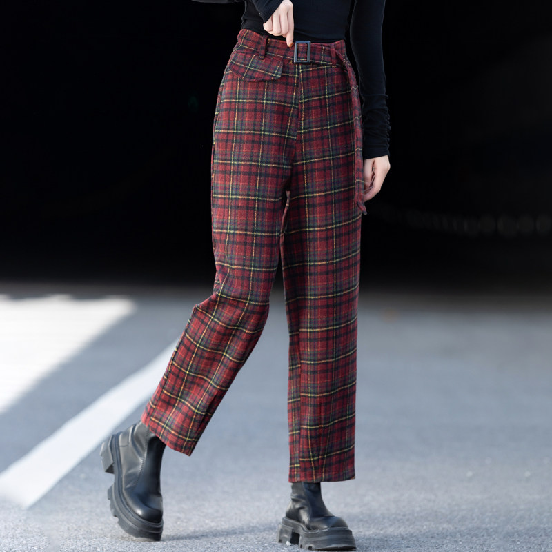 格子裤女哈伦裤2025新款秋冬季小个子九分休闲裤子加厚羊毛毛呢裤,淘宝优惠券,粉丝福利购,淘宝优惠卷