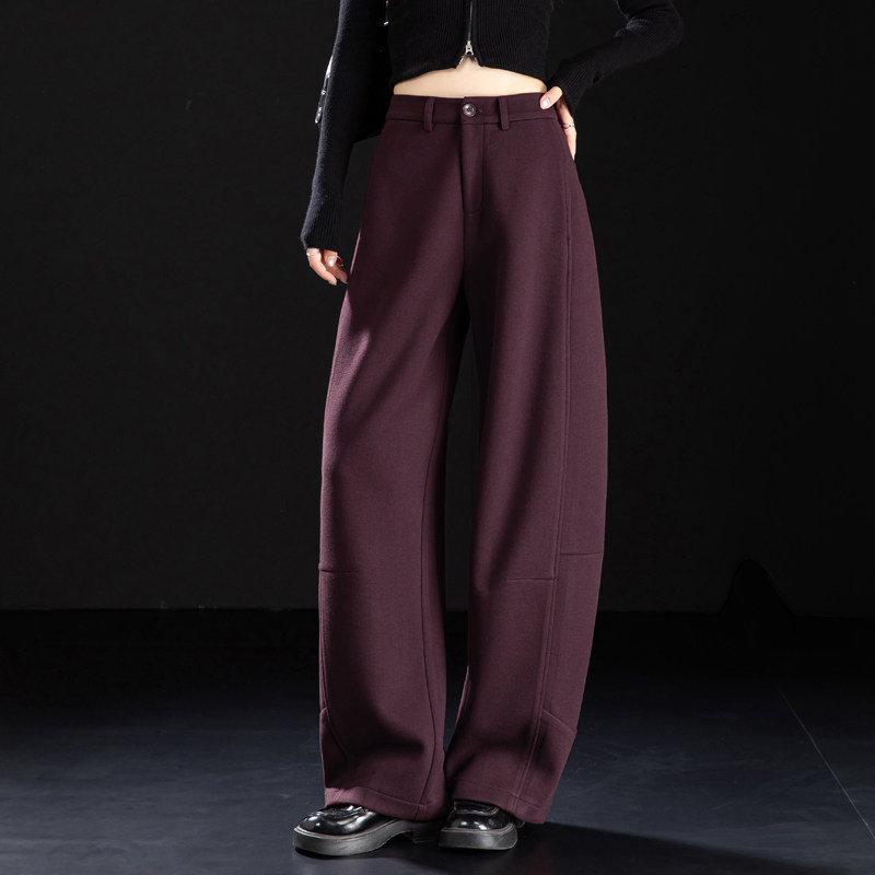 葡萄紫毛呢弯刀裤抓绒裤子女2025新款冬季羊毛裤小个子休闲镰刀裤,淘宝优惠券,粉丝福利购,淘宝优惠卷