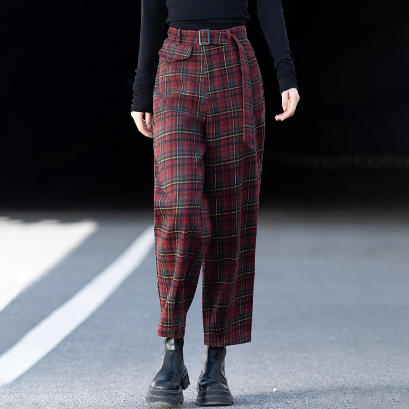 格子裤女哈伦裤2025新款秋冬季小个子九分休闲裤子加厚羊毛毛呢裤,淘宝优惠券,粉丝福利购,淘宝优惠卷