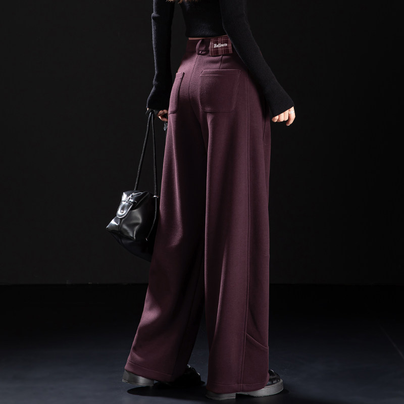 葡萄紫毛呢弯刀裤抓绒裤子女2025新款冬季羊毛裤小个子休闲镰刀裤,淘宝优惠券,粉丝福利购,淘宝优惠卷