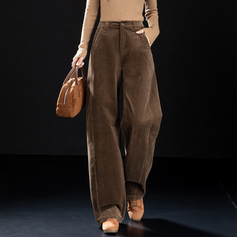 咖色灯芯绒裤子女2025新款秋冬季加厚条绒裤宽松休闲裤阔腿弯刀裤,淘宝优惠券,粉丝福利购,淘宝优惠卷