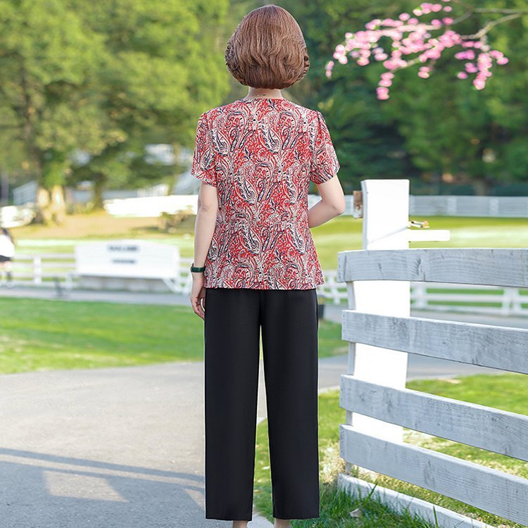 时髦妈妈装夏款套装新款时尚穿搭中年大码女装洋气高贵夏装两件套-图2