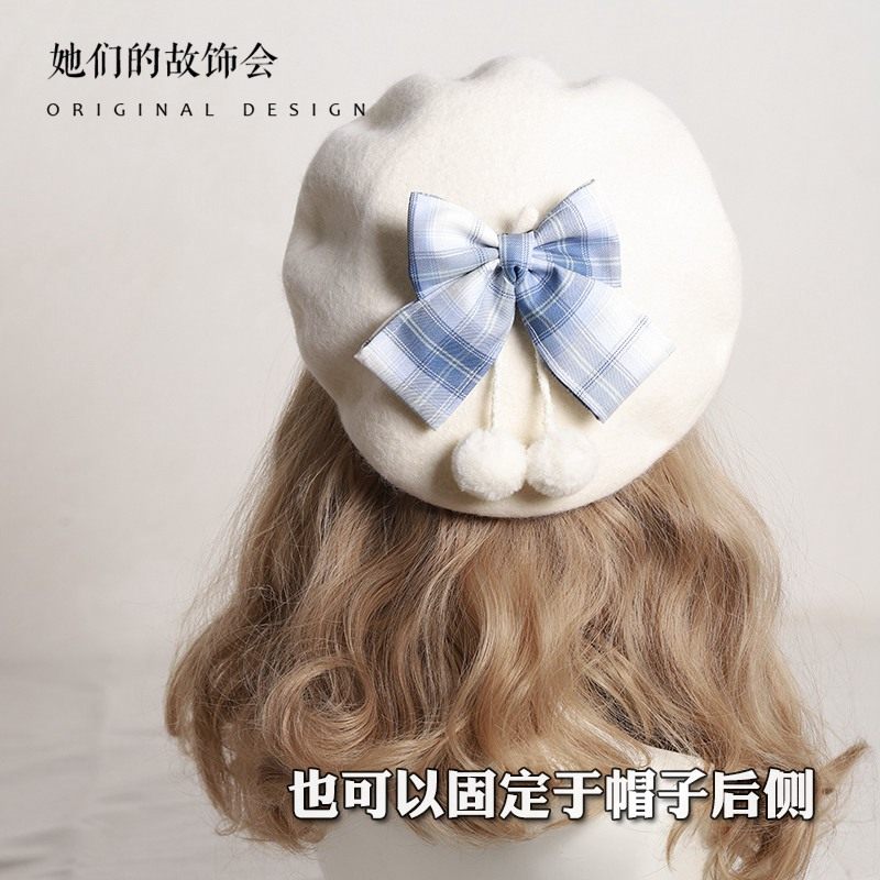 时尚贝雷帽2022年新款JK格子百搭日系羊毛呢画家帽秋冬帽子女冬季,淘宝优惠券,粉丝福利购,淘宝优惠卷