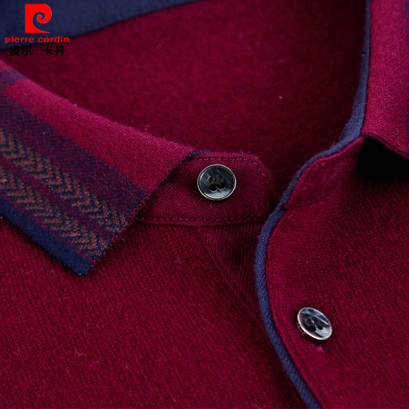 皮尔卡丹翻领羊绒衫男冬季加厚针织衫中年爸爸毛衣羊毛衫男款大码
