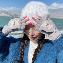 Autumn Winter Warm Knit Gloves Women Bike thickened Anti-chill Touch Screen cute plush half finger glove DZ127
