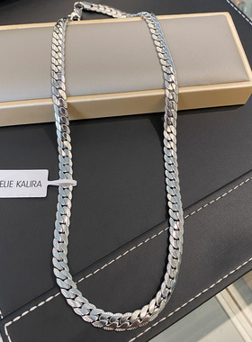 CELIE KALIRA小众麦穗压花古巴扁链男女项链不褪色百搭情侣礼物