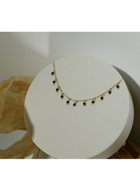 UNELGE尖晶石包金女黑色系项链