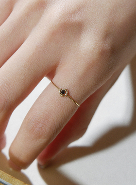 UNELGE女包金极简黑色戒指