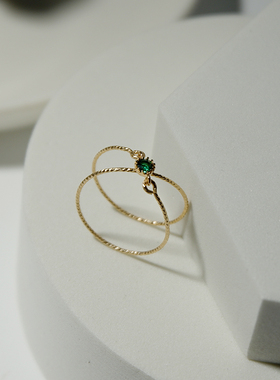 UNELGE手作新品订做交叉小钻祖母绿复古戒指精致简约日常14k包金