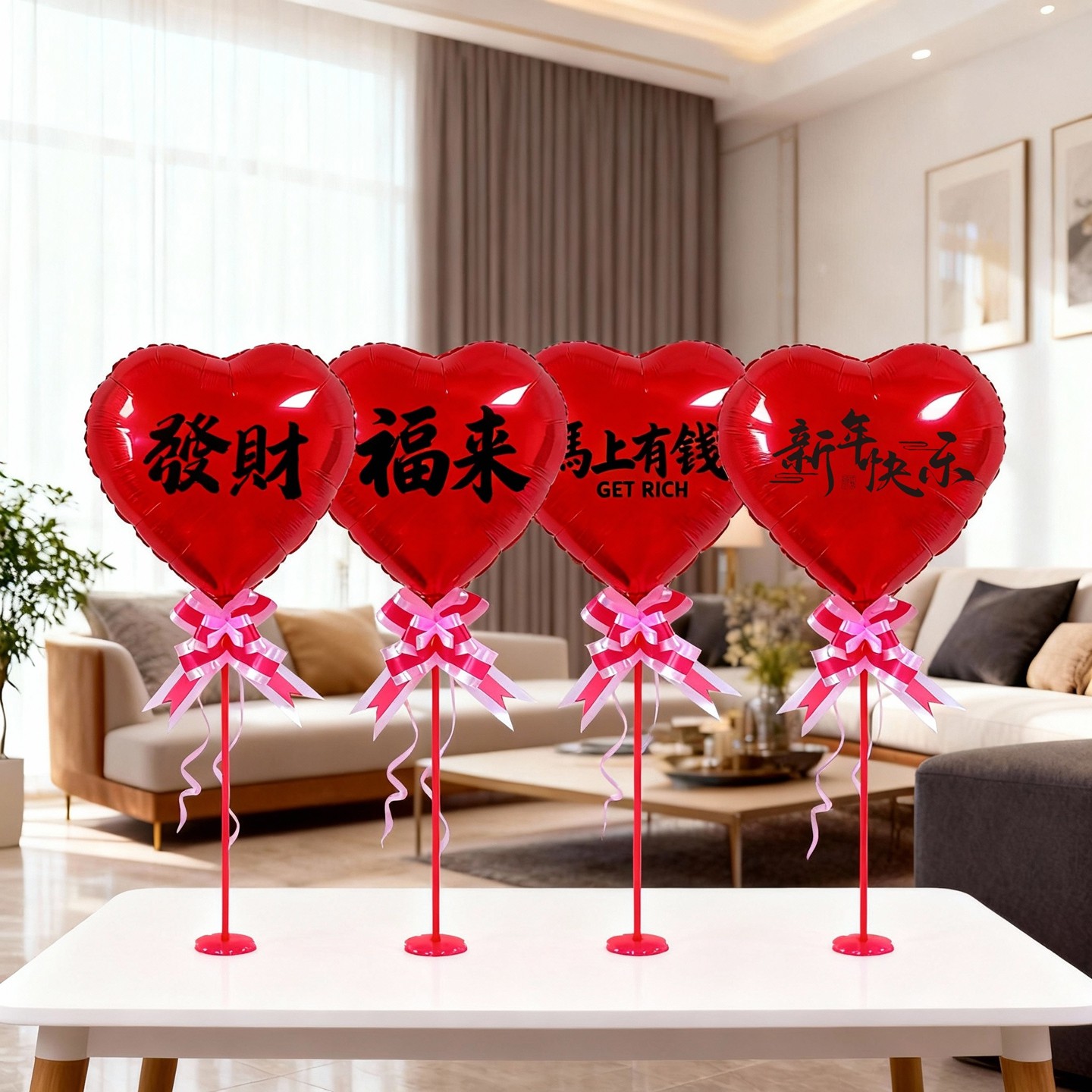 2026新年春节爱心气球桌飘台面装饰爱心新年快乐柜台马年布置用品,淘宝优惠券,粉丝福利购,淘宝优惠卷