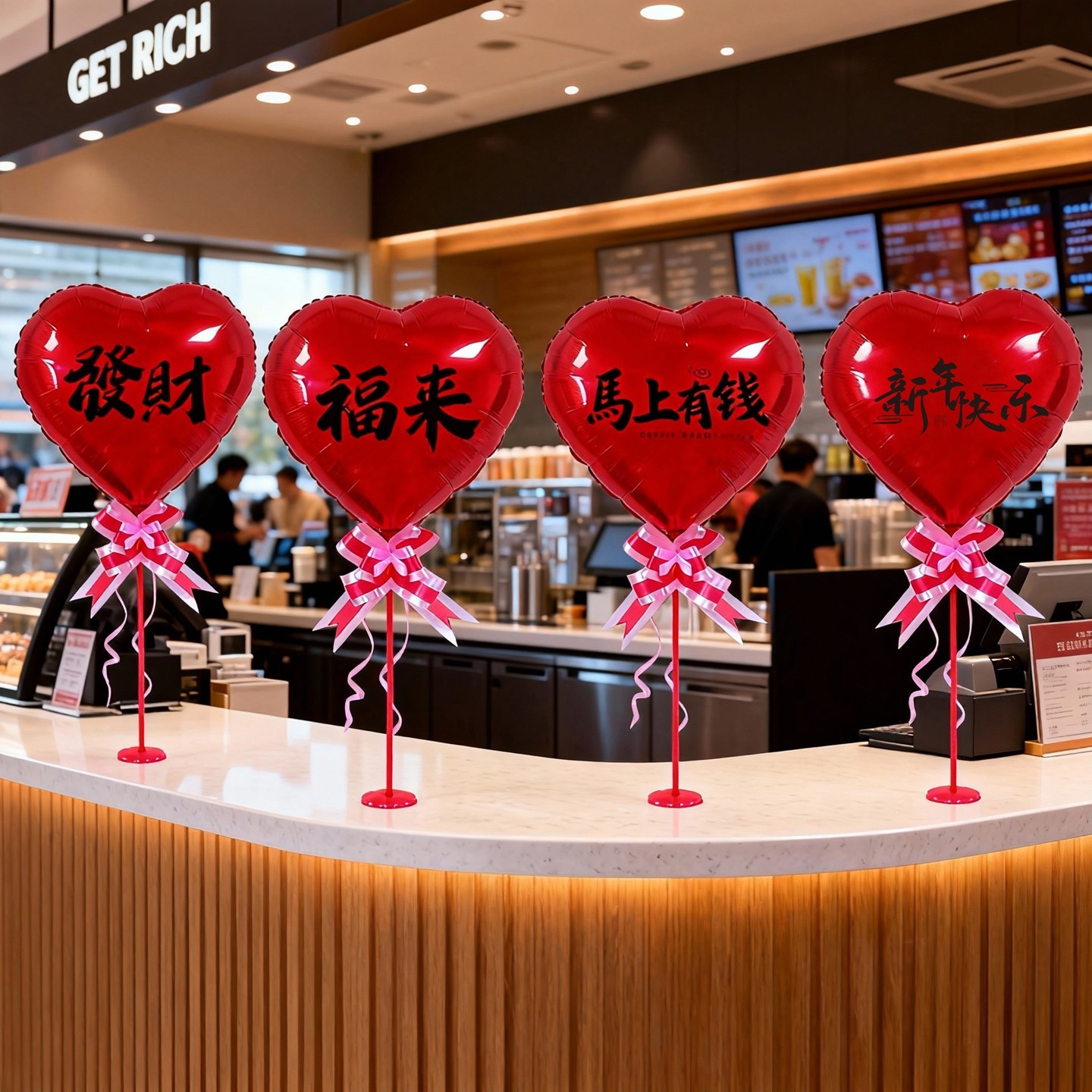 2026新年春节爱心气球桌飘台面装饰爱心新年快乐柜台马年布置用品,淘宝优惠券,粉丝福利购,淘宝优惠卷