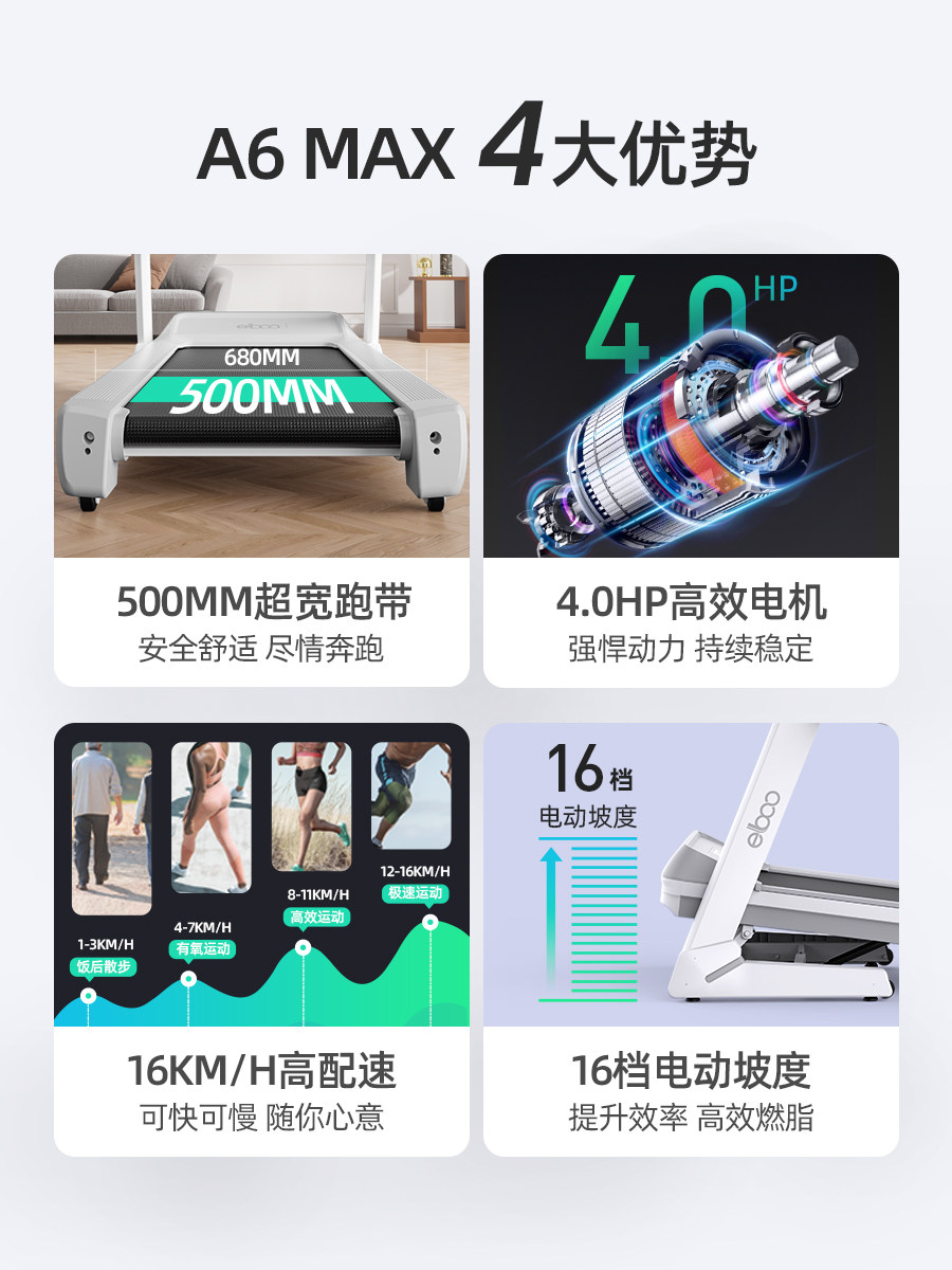 德国益步a6max家用减震静音跑步机 elboo跑步机