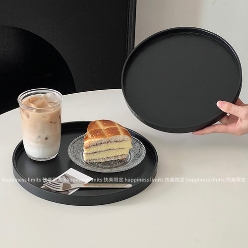日式茶盘水果盘家用黑色圆形木托盘餐盘杯子收纳盘甜品盘蛋糕盘子 - 图0
