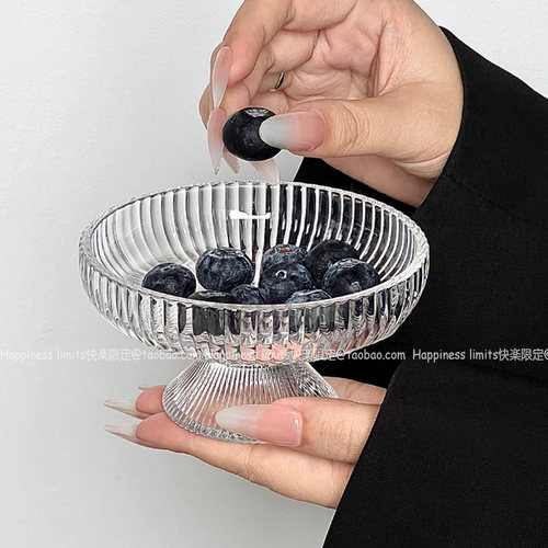 高颜值水果盘小精致冰川玻璃高脚盘糖果零食盘果盘点心甜品盘家用 - 图0
