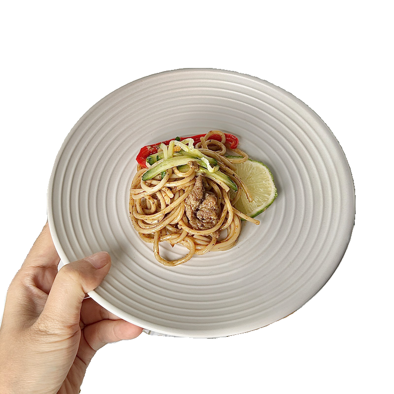 ins风简约螺纹丹麦磨砂纯白陶瓷甜品盘蛋糕碟子意面寿司摆盘 - 图3