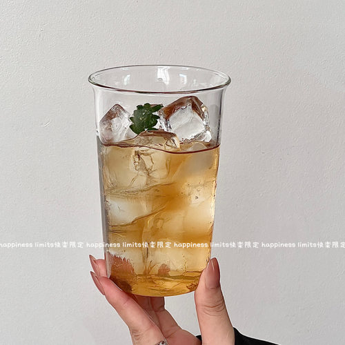 ins风简约高硼硅玻璃杯水杯大容量扩口杯拿铁咖啡杯果茶杯冷饮杯 - 图2