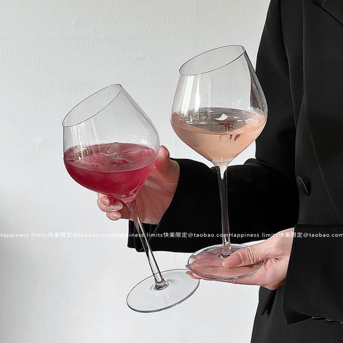ins网红斜口红酒杯创意高脚杯鸡尾酒杯气泡水杯葡萄酒杯玻璃杯子 - 图3