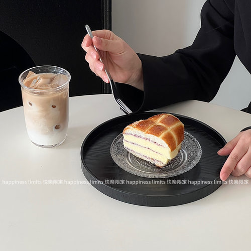日式茶盘水果盘家用黑色圆形木托盘餐盘杯子收纳盘甜品盘蛋糕盘子 - 图1