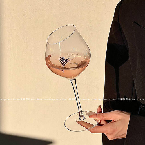 ins网红斜口红酒杯创意高脚杯鸡尾酒杯气泡水杯葡萄酒杯玻璃杯子 - 图0