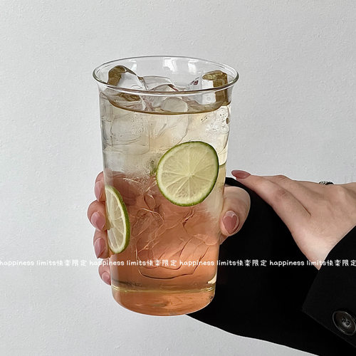 ins风简约高硼硅玻璃杯水杯大容量扩口杯拿铁咖啡杯果茶杯冷饮杯 - 图0