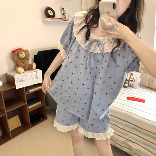 晚眠带胸垫睡衣女夏季薄款短袖2026年新款公主风两件套装家居服 - 图0
