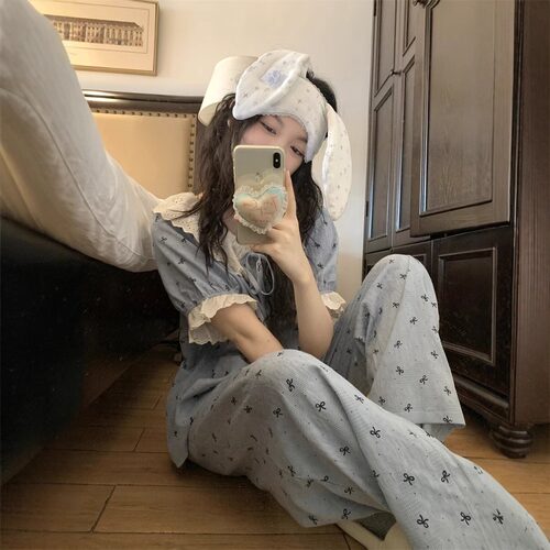 晚眠带胸垫睡衣女夏季薄款短袖2026年新款公主风两件套装家居服 - 图2