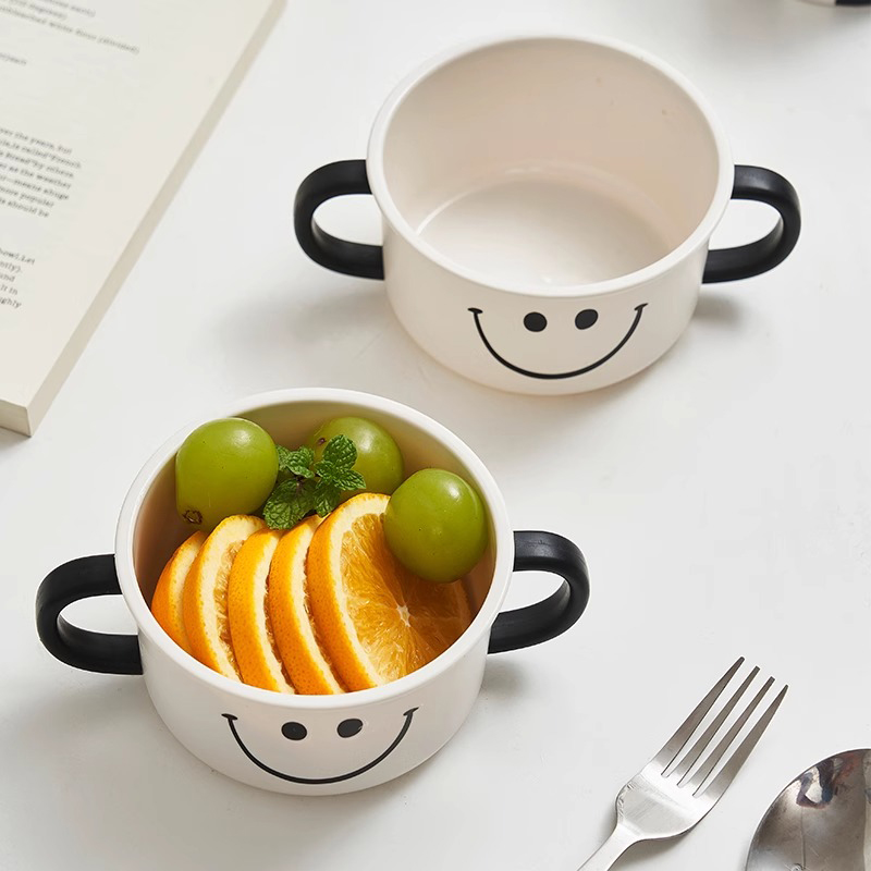笑脸儿童碗辅食餐具宝宝碗手柄食品级耐摔防烫小孩训练专用吃饭碗