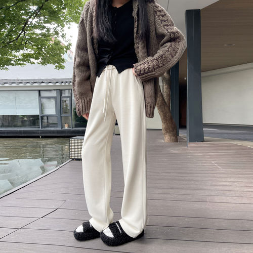 羊羔绒东北棉裤女加绒加长毛呢裤子高个子秋冬季糯米裤羊毛阔腿裤 - 图0