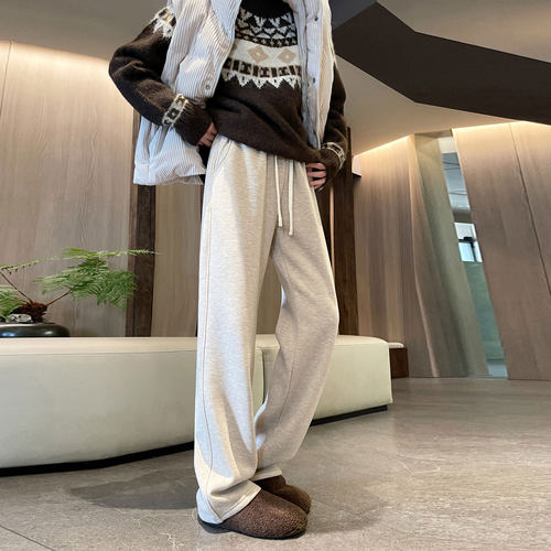 羊羔绒东北棉裤女加绒加长毛呢裤子高个子秋冬季糯米裤羊毛阔腿裤 - 图2