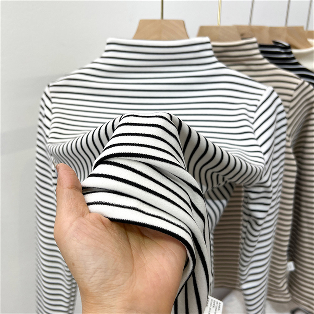 男女童条纹德绒打底衫内搭秋冬半高领中大儿童长袖加厚一体绒上衣,淘宝优惠券,粉丝福利购,淘宝优惠卷