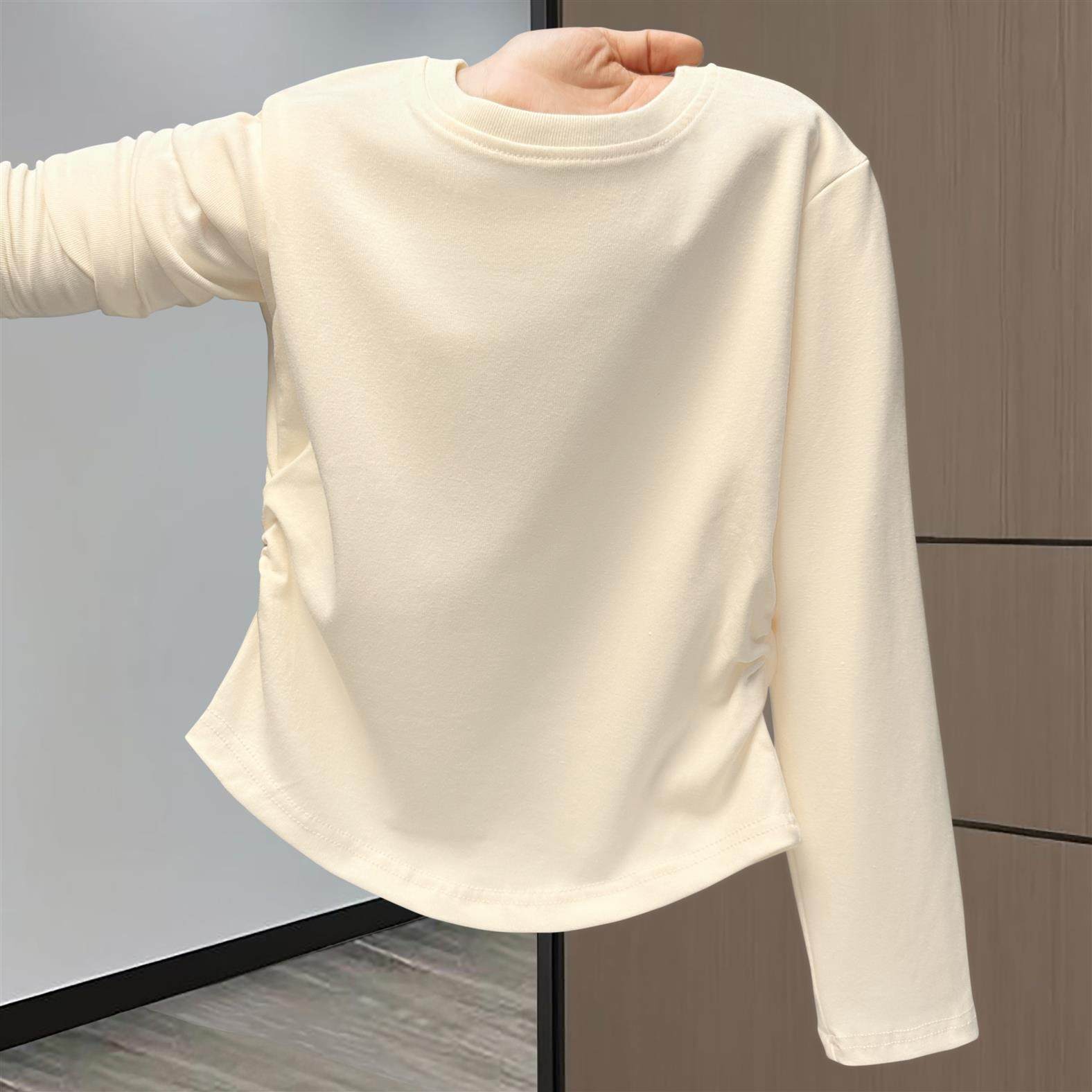 女童纯棉长袖t恤短款修身春秋装白色上衣中大儿童宝宝打底衫内搭,淘宝优惠券,粉丝福利购,淘宝优惠卷