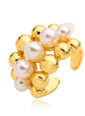 多层镶珍珠开口指环不锈钢饰品