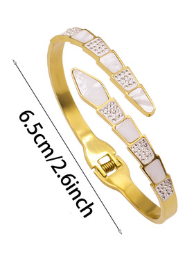 NVOXS不锈钢首饰魅力奢华贝母蛇形开口手镯防水防汗跨境流行女生