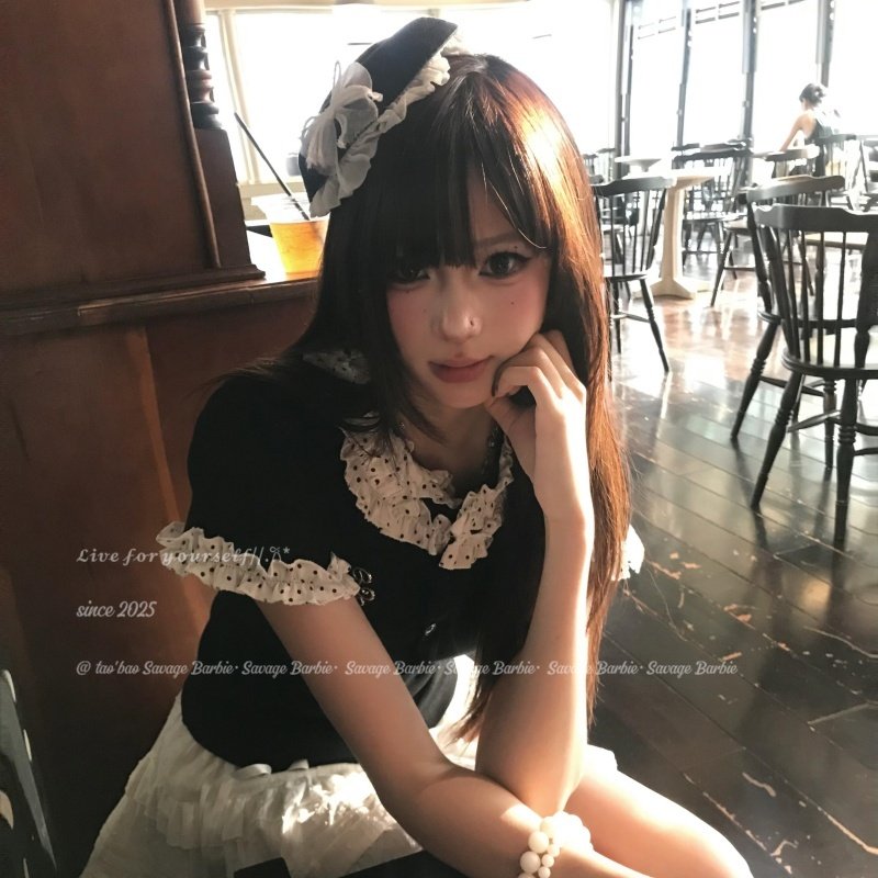 日系花边蝴蝶结黑色小礼帽可爱甜美jk制服贝雷帽学院风校供感头饰