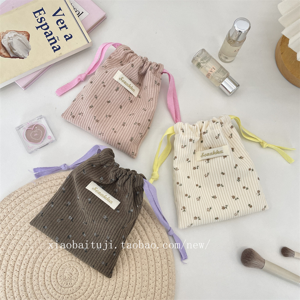 小白兔几灯芯绒碎花收纳袋抽绳束口布袋外出化妆品口红手拎收纳袋,淘宝优惠券,粉丝福利购,淘宝优惠卷