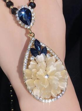 盛世花开毛衣链女网红时尚长款水晶花朵项链秋冬新款卫衣挂件配饰